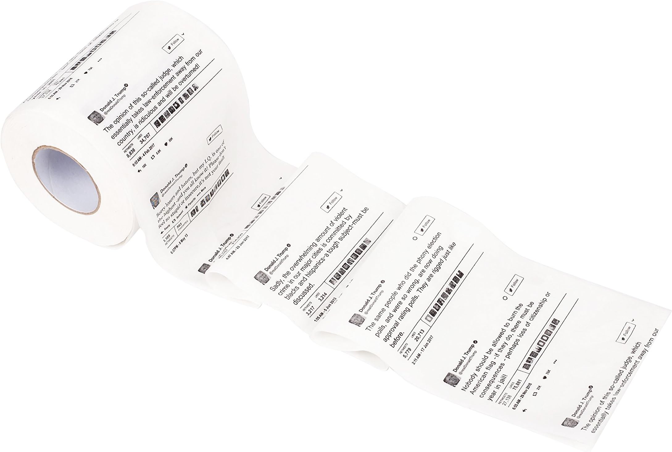 Donald Trump Twitter roll of paper Tweets Bathroom Toilet Paper Tissue Napkin Prank Fun for Birthday Party Novelty Hilarious Gag Gift Idea