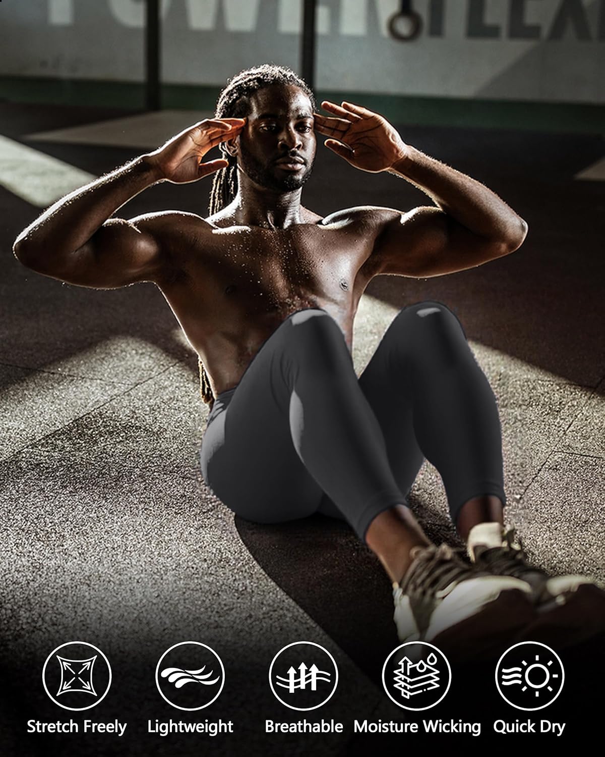 3 Pack Men's Compression Pants, Athletic Leggings Base Layer, Cool Dry Workout Tights for Running Sports Gym - Image 5