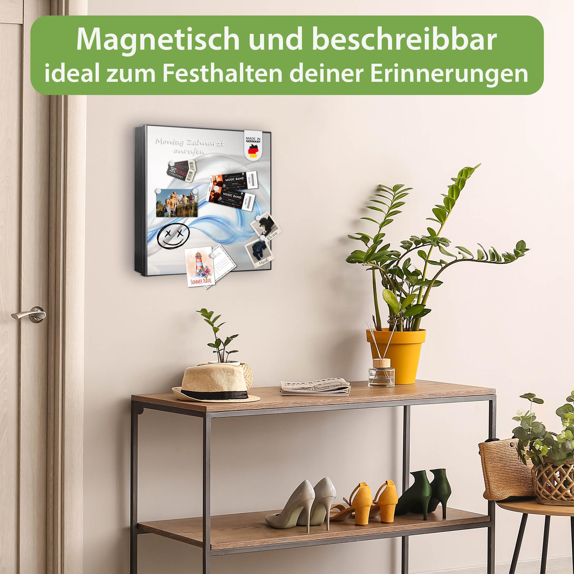 banjado Großer Schlüsselkasten Metall - Schlüsselbox 30x30cm beschreibbarer mit 32 Haken - Schlüsselkasten modern für Schlüsselaufbewahrung - Korpus Schwarz Scharnier Rechts - Motiv Blauer Schleier