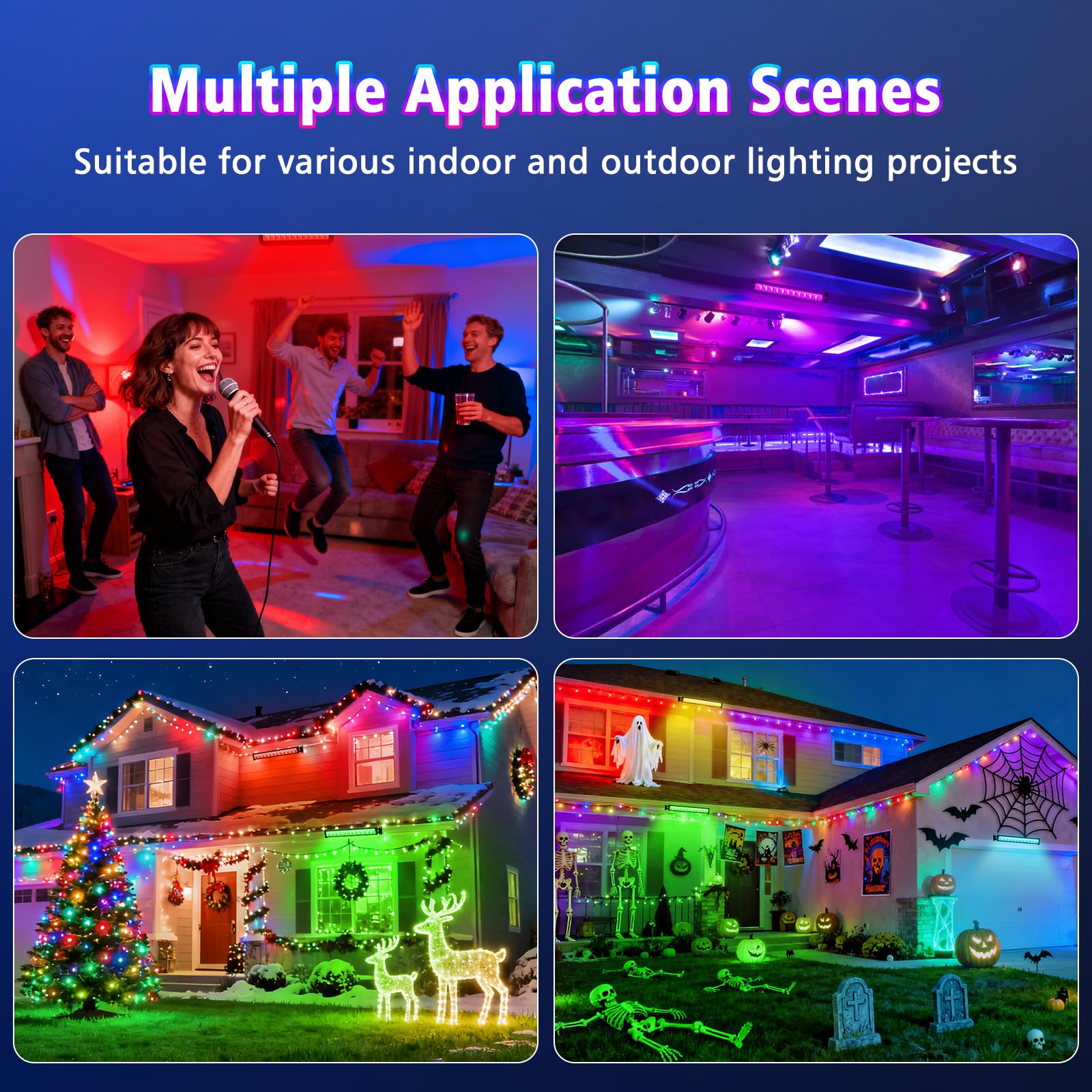 T-SUN 50W LED Strahler Außen, Smart RGB Wallwasher Licht mit Fernbedienung und Bluetooth APP, LED Bar Lichteffekte, IP66 Wasserdicht Partylichter für Disco,Garten, Hof, Halloween Bühnenlichter, 4 Stk