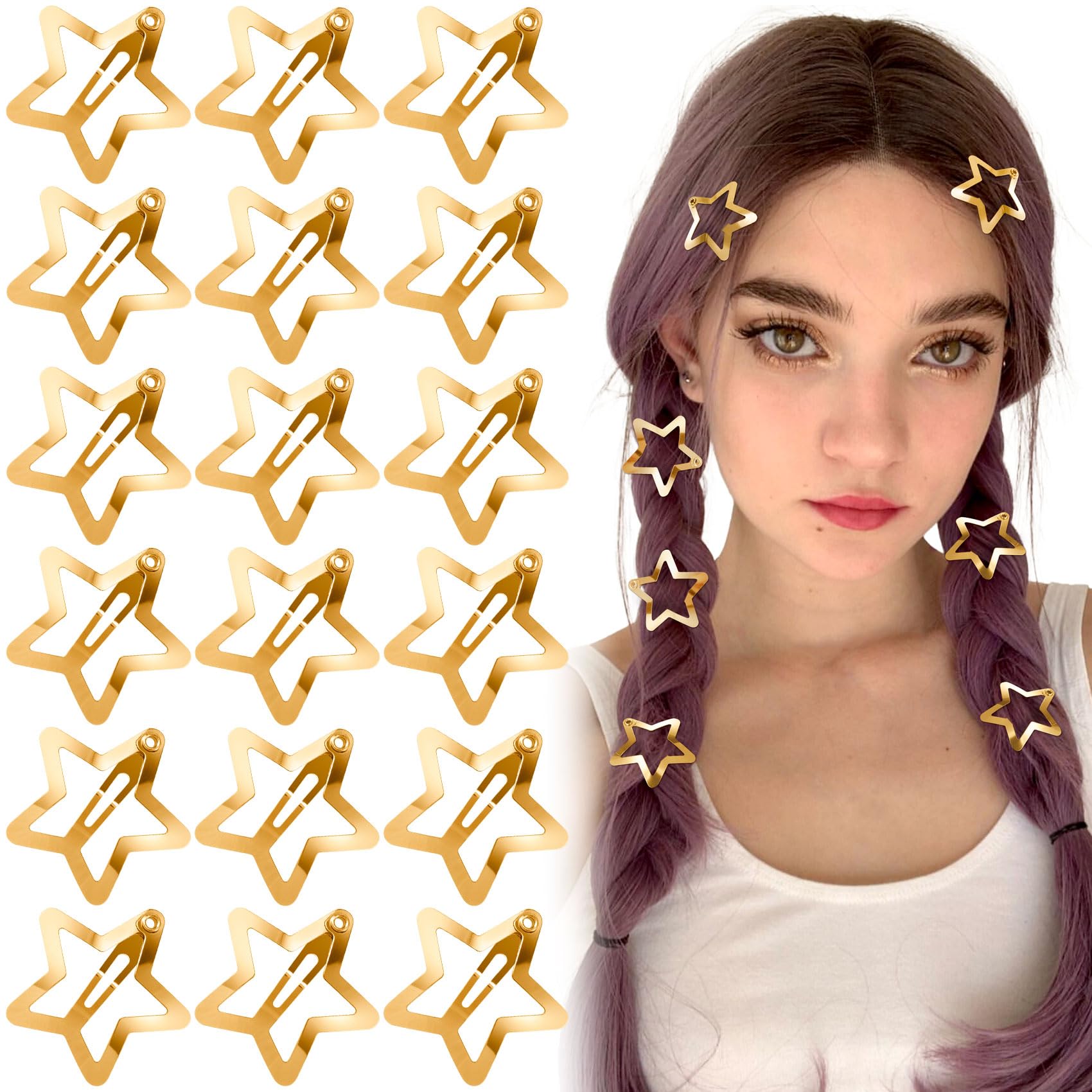 Joez Wonderful 20 Pcs Gold Star Hair Clips, 1.18"/3cm Metal Snap Hair Clips, Cute Star Clips Hair Barrettes, Non-Slip Fashion Star Hair Accessories for Women Girls