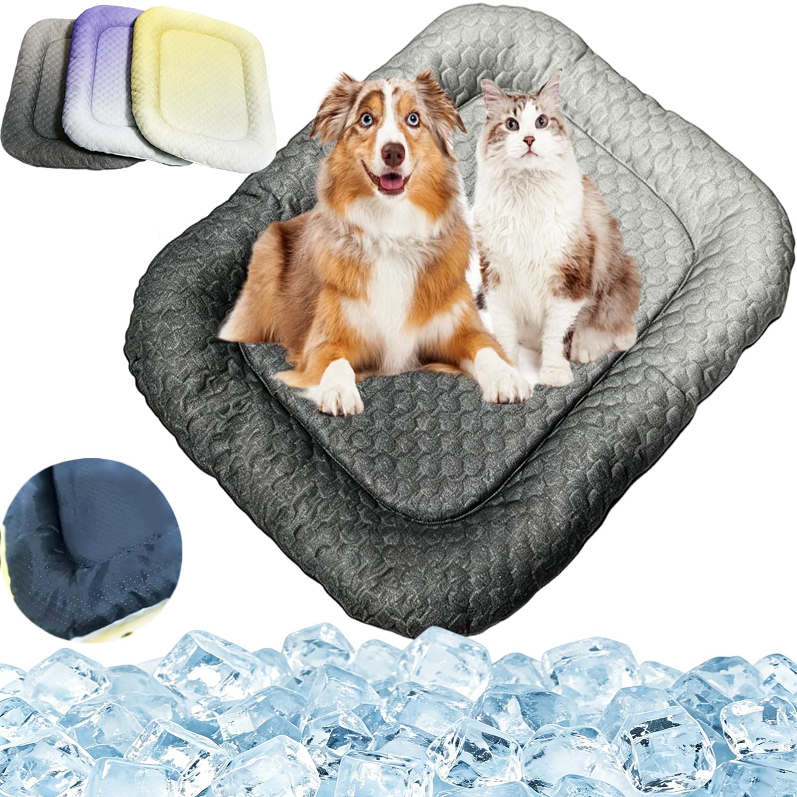 Cooling Gel Mat for Pets Summer Heat Relief Pad, Breathable Dog Cooling Mat, Waterproof Gradient Pet Cool Blanket Easy to Clean & Non-Slip Base Cat Cool Mats for Dogs Cats Indoor Outdoor (Gray M)