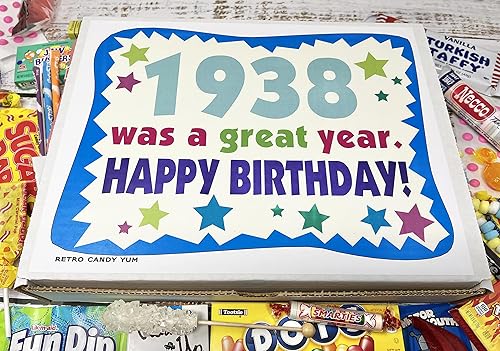 Miniatura 2 de RETRO CANDY YUM  Caja de regalo de cumpleaños número 87 de 1938, surtido de dulces retro de la infancia para hombre o mujer de 87 años nacida en 1938
