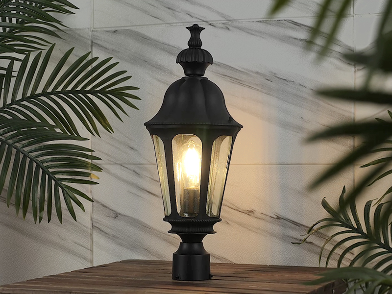 Image of HWH Outdoor Post Lights Lamp Post Light Fixture, Seeded Glass, 5HW90P-M BK