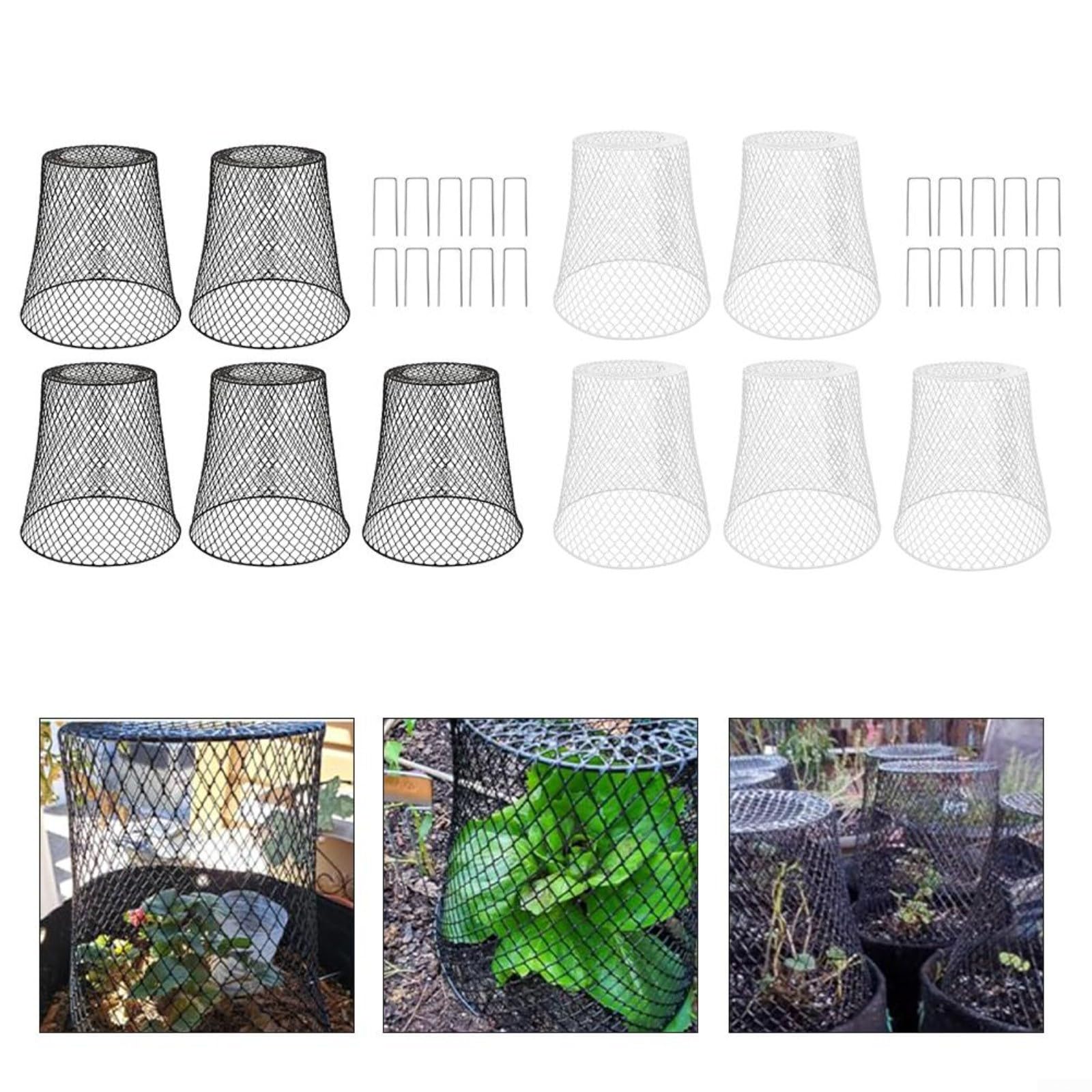 Lot de 5 cloches d'extérieur en maille pour lapin, écureuil, cerf, abris de jardin avec piquets pour plantes en pot de myrtilles (noir)
