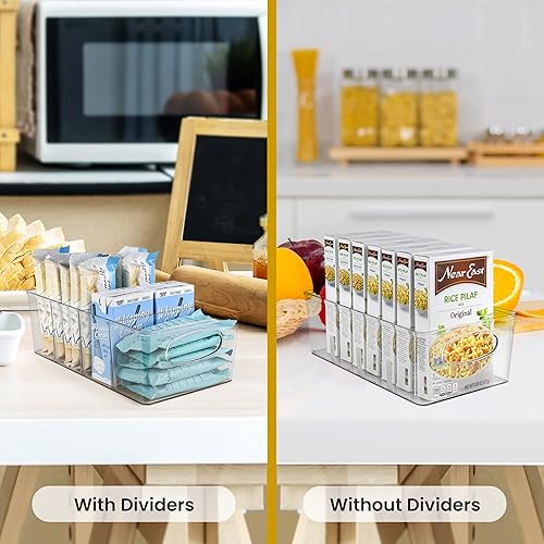 Miniatura 6 de ELTOW Organizador de aperitivos para estante de despensa, contenedores de almacenamiento transparentes con divisores extraíbles, soporte para