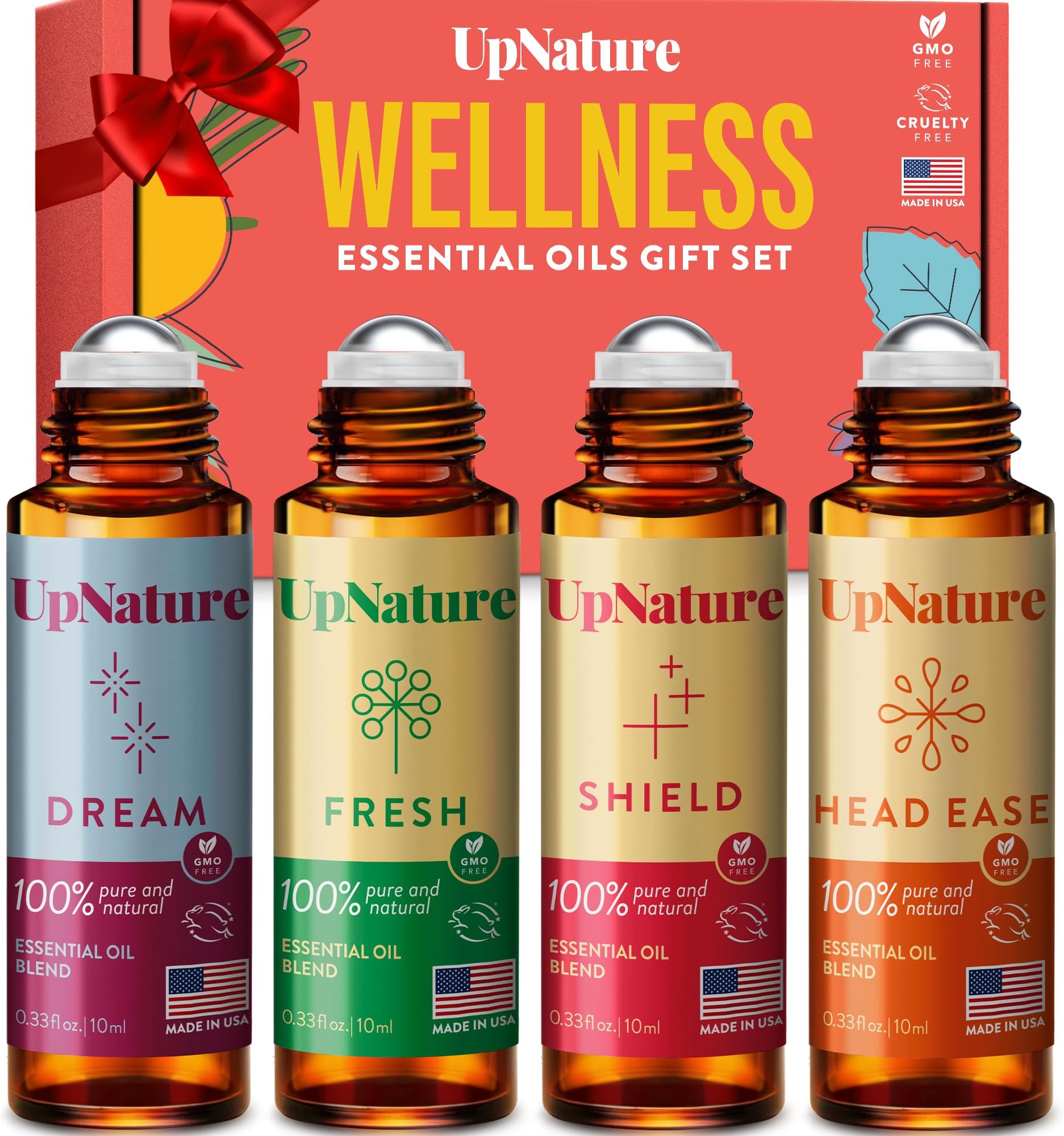 Essential Oils Roll On Set (4 Pack) Wellness Sleeping Immunity Gift Aromatherapy Oil - Self Care Gifts for Women