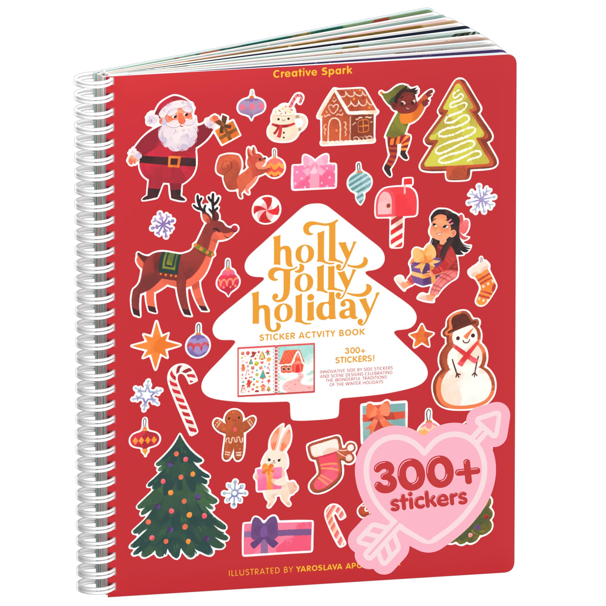 CUPKIN Holly Jolly Holiday Stickers for Kids Toddler Sticker Book, Santa Christmas Activity Book, Toddler Travel Essentials, 300+ Christmas Stickers + 8 Sticker Scenes and Coloring Pages, Ages 2+