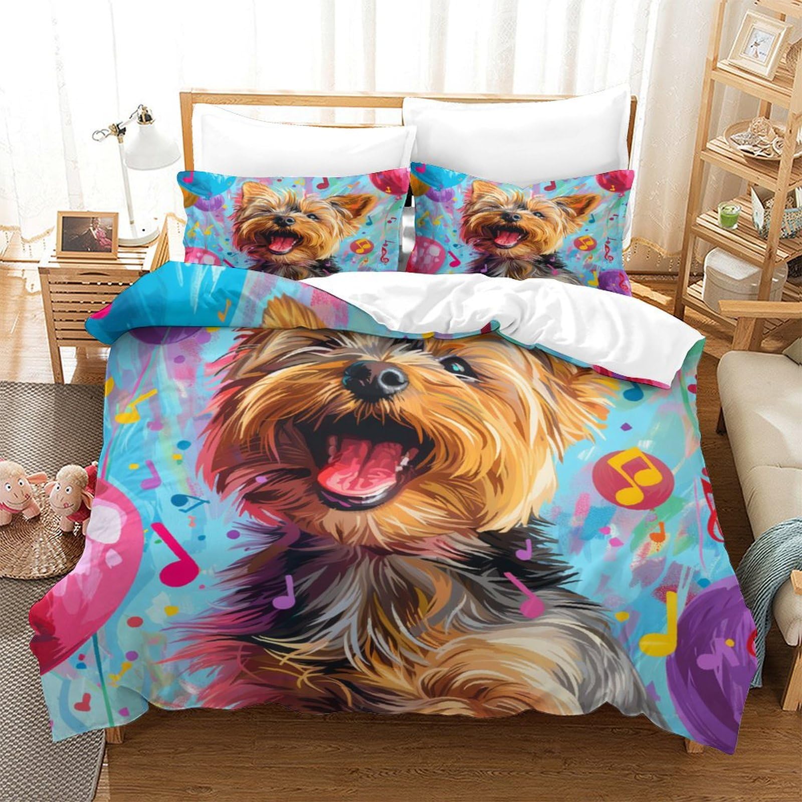 Tnfhsoft Girls Yorkshire Terrier Dog 3D Duvet Cover Soft Comfortable Quilt Cover Breathable Quilt Cover Comforter Cover For Boys Bedding Set Single（140X200cm）