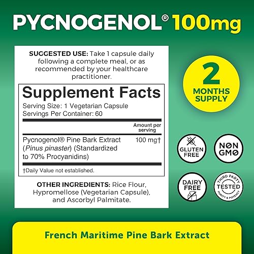 Miniatura 2 de Pycnogenol 100 mg de extracto de corteza de pino marítimo francés suplementos saludables de circulación sanguínea potente protección antioxidante