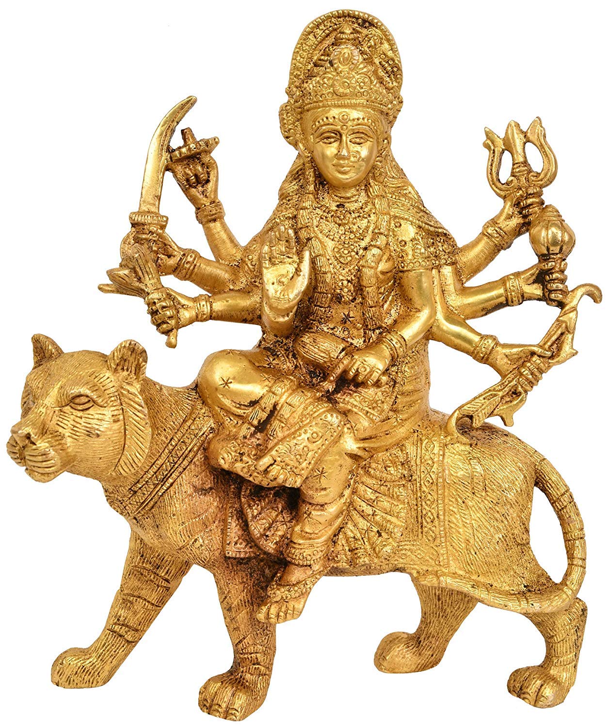 Dattatreya Brass Mother Goddess Durga Statue, Height 8" I Home Decor-picture-21