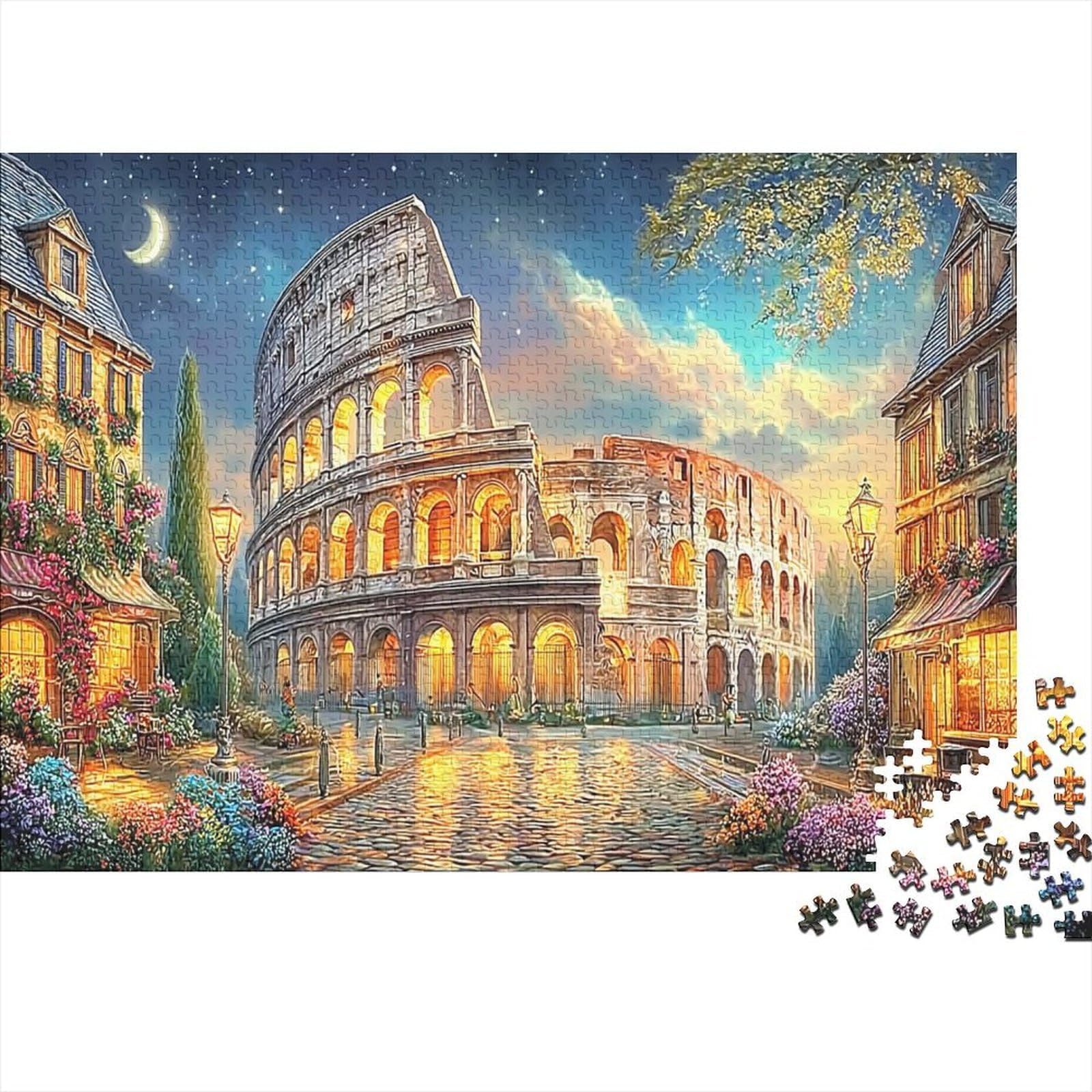 Colosseum Night 1000-piece Jigsaw Puzzle Eco-Friendly Material Premium Challenging Stress Relief Colosseum Night for Team Building 38x26cm/1000pcs
