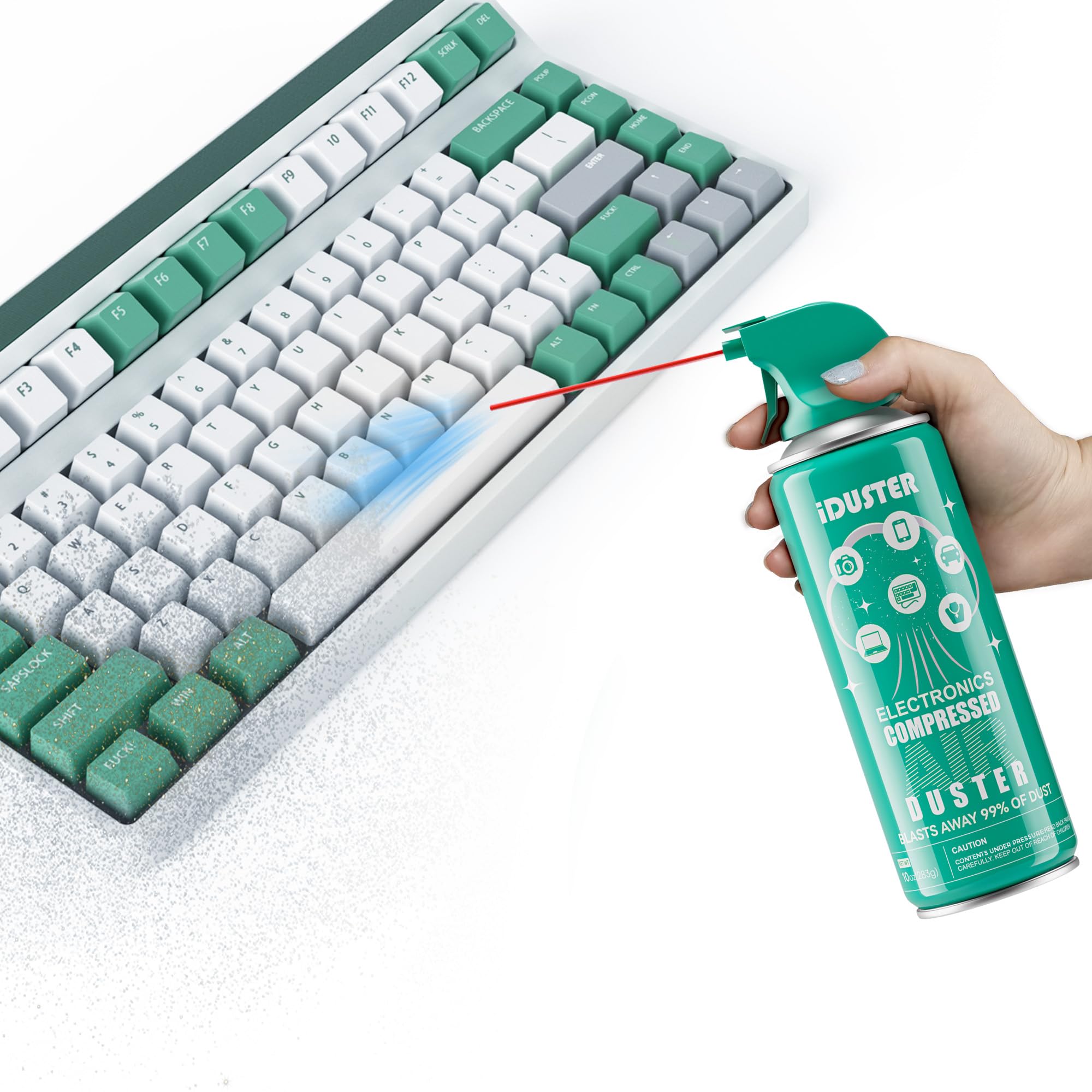 iDuster Spray de aire limpiador de teclado, aire enlatado para PS5, computadora, PC, teclado, electrónica, 3 unidades (10 onzas)