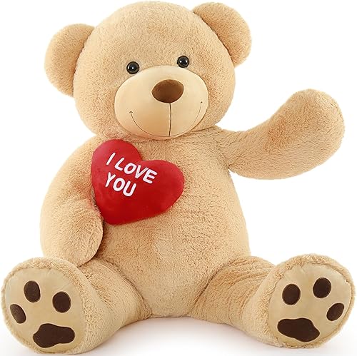 Miniatura 76 de Tezituor Oso de peluche gigante de 4.3 pies, animales de peluche grandes de 52 pulgadas con vientre blanco, regalo de San Valentín para novias