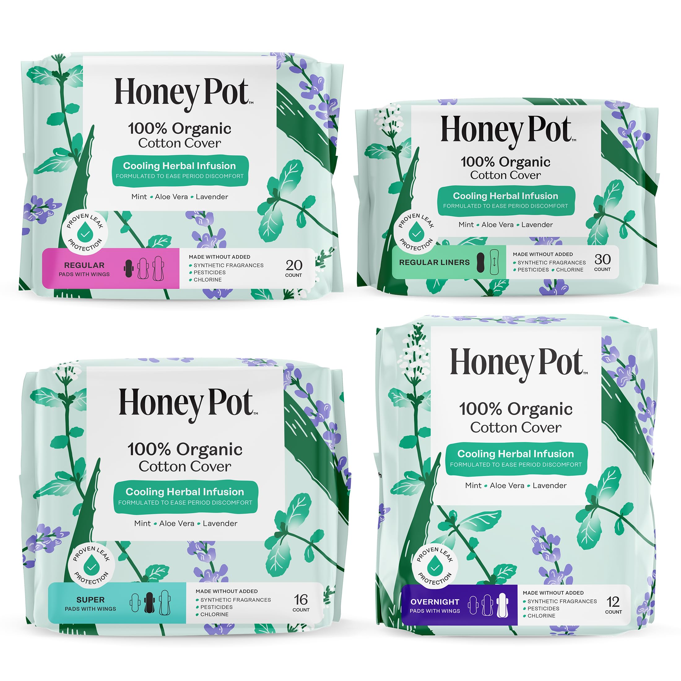 The Honey Pot Company - Pads for Women - Herbal Essentials Bundle - Organic Cotton Cover Ultra-Absorbent Pulp