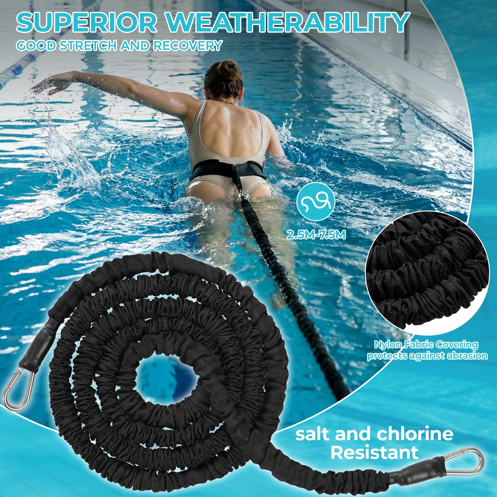 LIFERUN Cintura Aquagym Regolabile – Fascia Resistenza in Lattice Naturale – Neoprene e Fibbia a Sgancio Rapido – Per Nuoto, Aquafitness e Riabilitazione – Per Piscina Interna ed Esterna