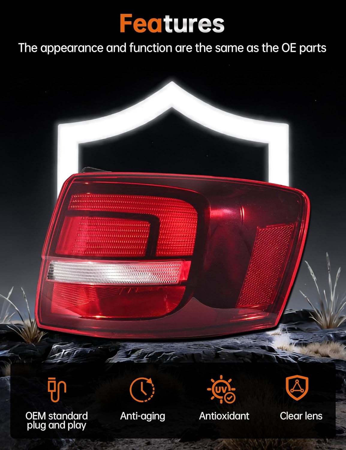 Right Passenger Side Rear Tail Lights for 2015 2016 2017 2018 VW Volkswagen Jetta, Rear Outer TailLight Brake Lamp, with LED Turn Signal, W/O Bulb, 5C6945096G