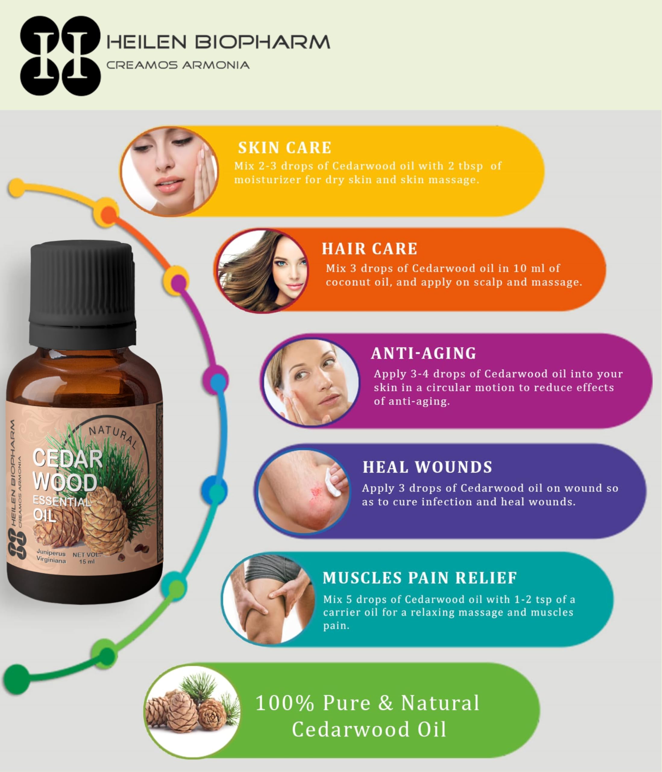 Heilen BIopharm Cedarwood Esssential oil - 15 mL Per Bottle Pack of 1, for For Healthy Skin Complexion - Image 3 thumbnail