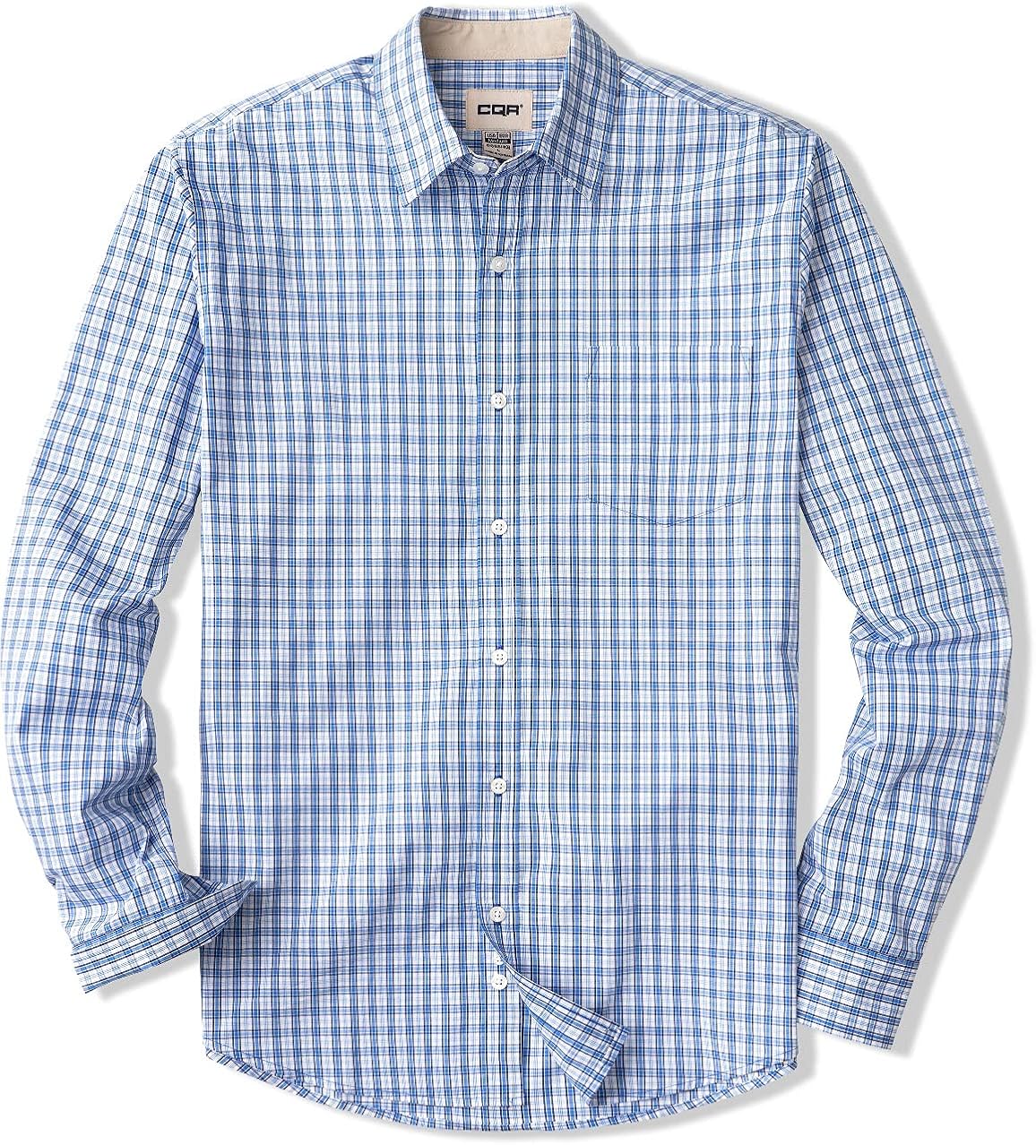 CQR Men's Regular Fit Long Sleeve Shirts, 100% Cotton Button-Up Casual Poplin Shirt