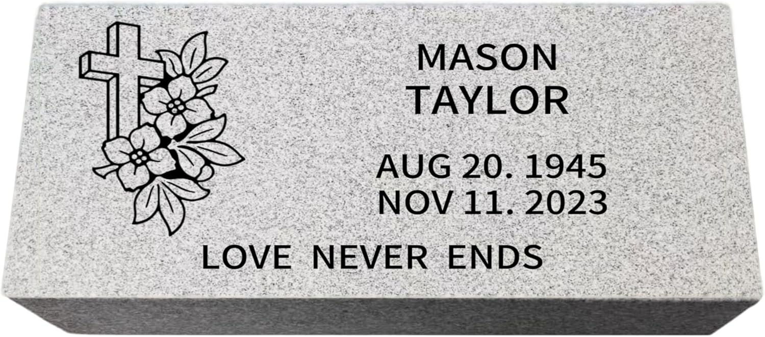 Grey Granite Headstone for Graves - 20 x 10 x 3" Memorial Stone for Loved Ones Outside for Cemetery or Garden Grass Monument with Custom Engraving - Multiple Designs