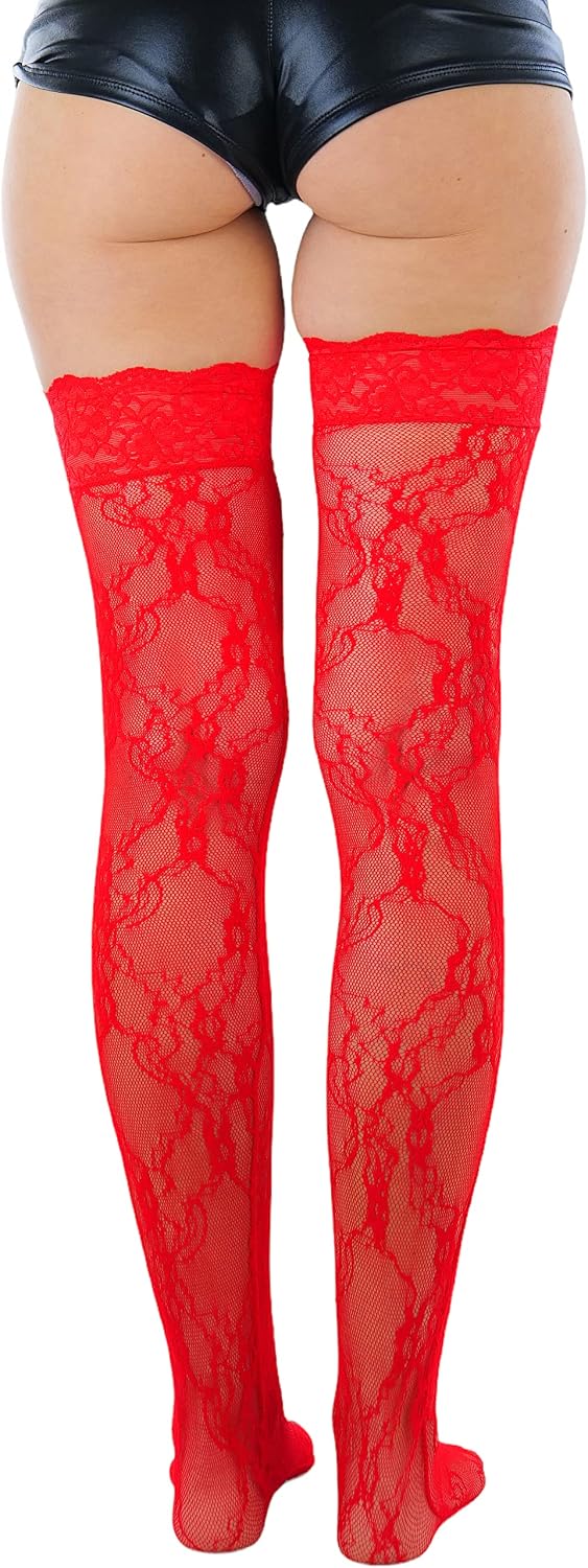 ToBeInStyle Women's Wide Floral Lace Fishnet Thigh Hi Stockings