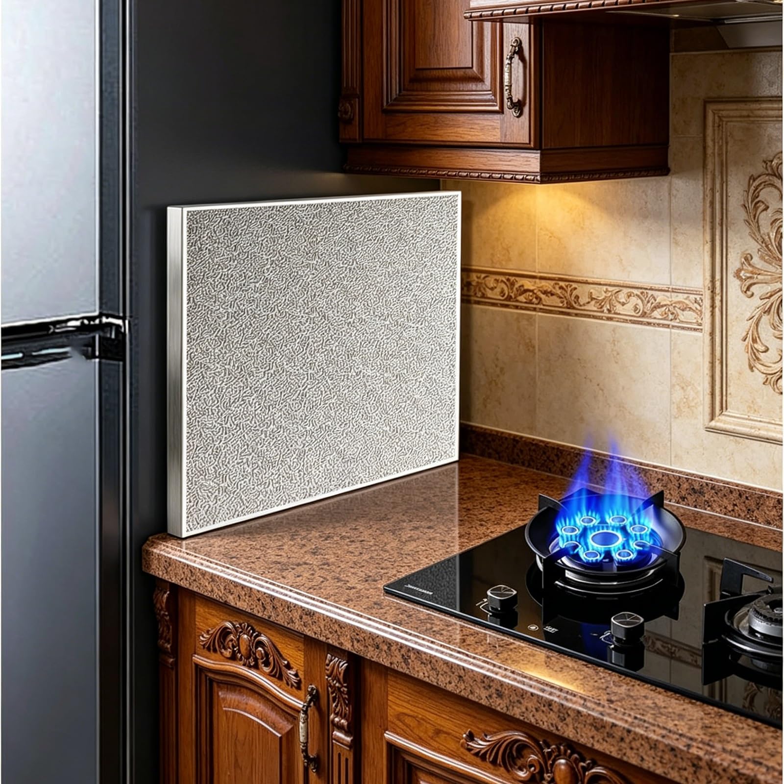 Tablero de aluminio con protección contra el calor, escudo térmico magnético para refrigerador, chimenea, protección de cocina, tamaño de 24 x 24 pulgadas