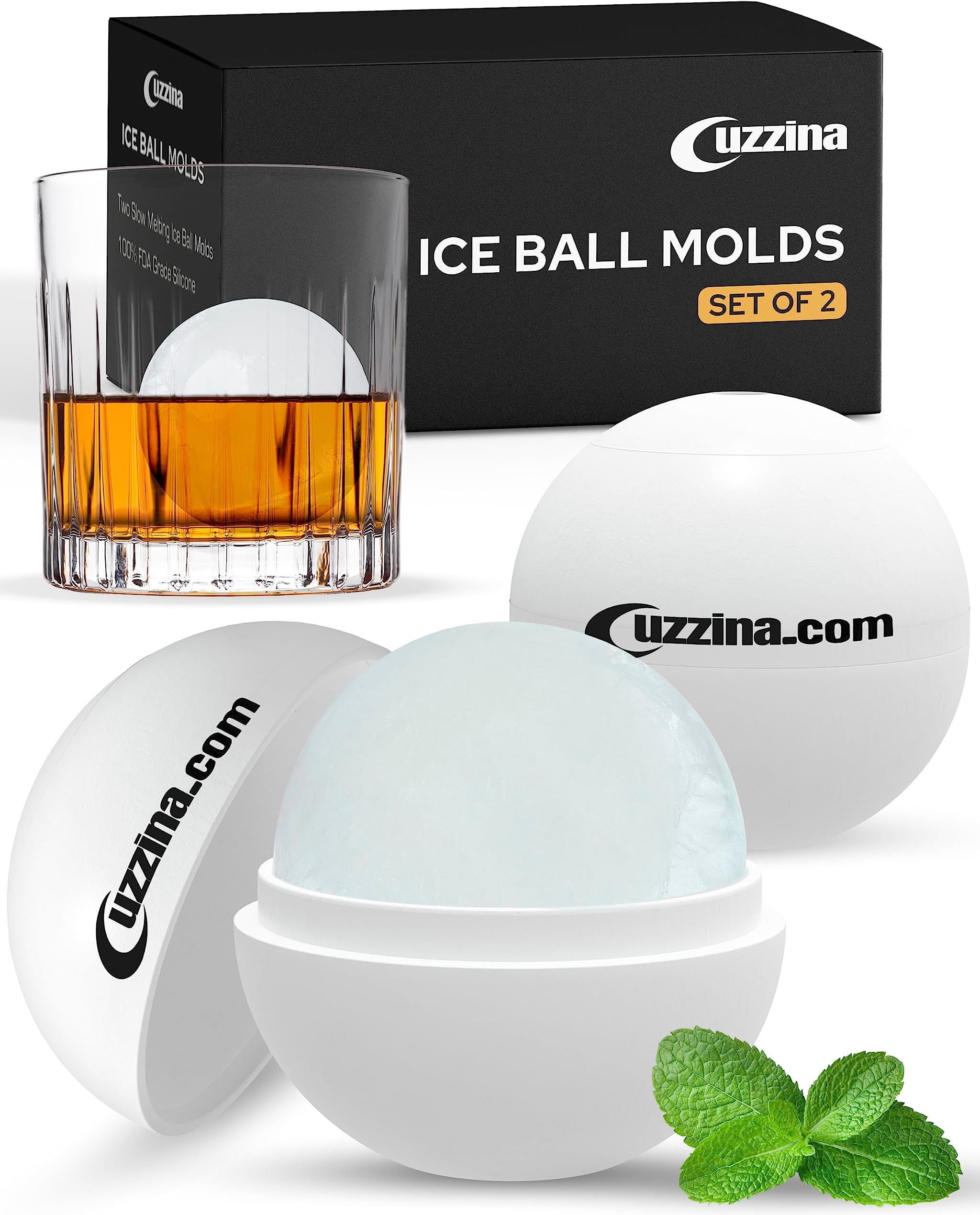 Silicone Ice Molds Set of 2 - Circle Ice Cube Molds for Large Round Ice Balls - Ideal Sphere Shaped Big Ice Balls for Whiskey, Bourbon, Scotch, and Other Drinks - Includes Extra Cocktail Recipes