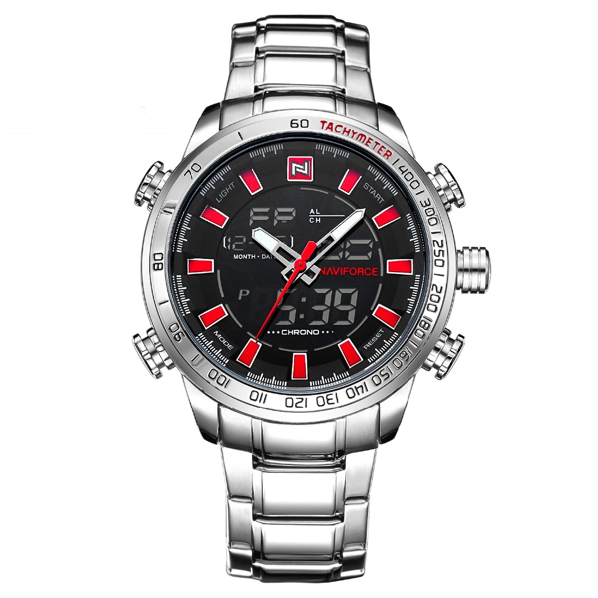 NAVIFORCE NF-9093 Silver-Red Stainless Steel Analog-Digital Mens Watch (B07HTVJK4B) Amazon Price History, Amazon Price Tracker