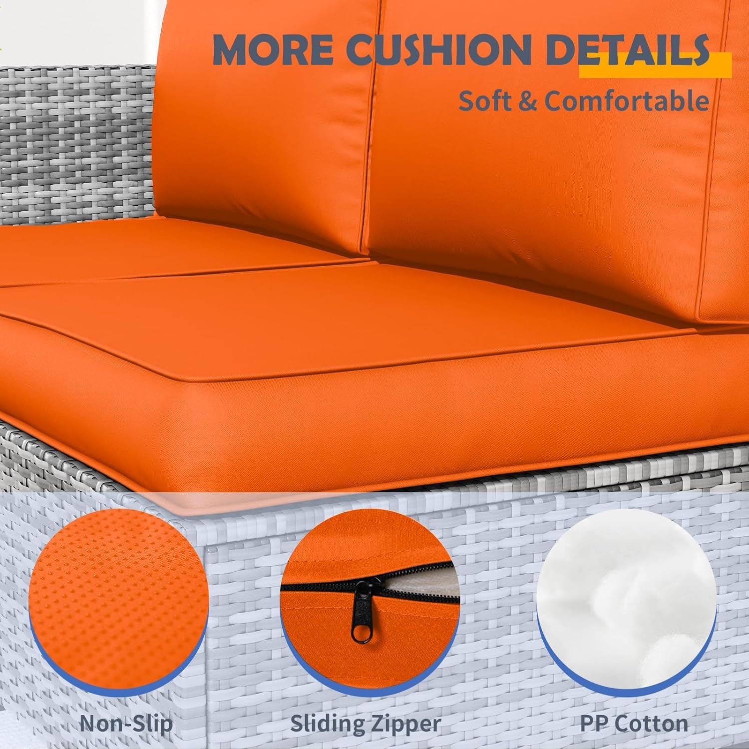 Amopatio Outdoor Sofa Replacement Cushion Set. Waterproof Seat and Back Cushions for Patio Fumniture - Extra-Thick Cushions, Machine- Washable Covers(Orange)