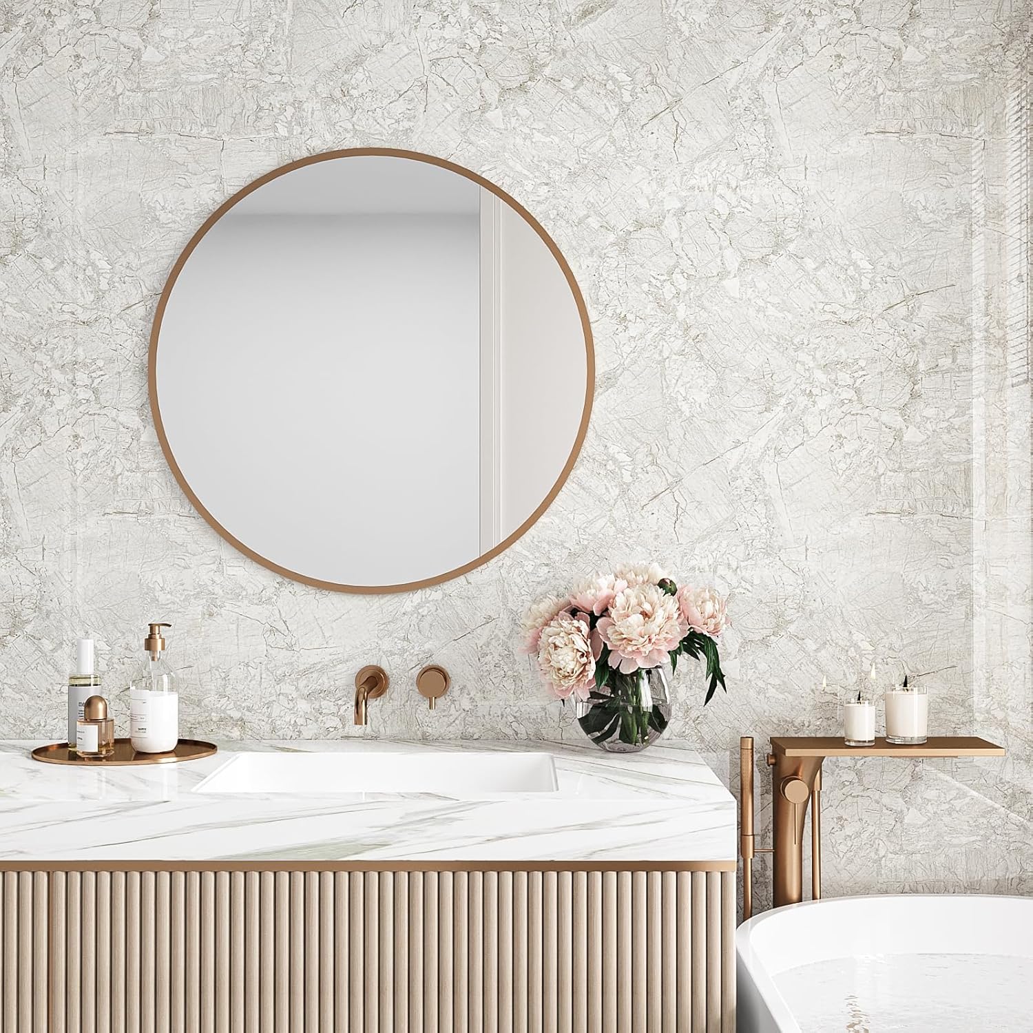 VEELIKE Glossy Beige Grey Marble Countertop Contact Paper Kitchen Peel and Stick Countertops Waterproof Marble Contact Paper 15.7''x354'' Adhesive Vinyl Laminate Countertop Sheet for Bathroom Walls