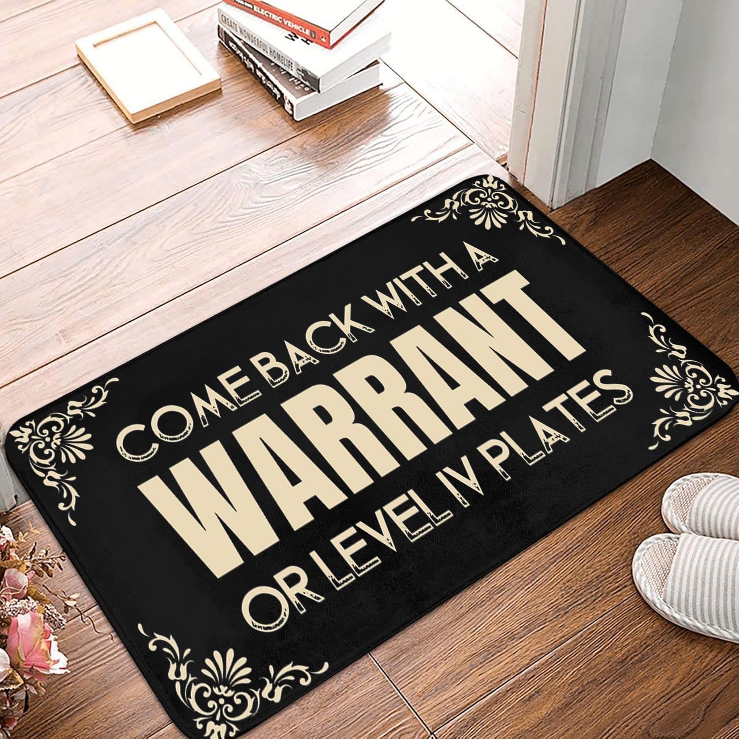 Come Back with a Warrant or Level Iv Plates Welcome Decorative Doormat Seasonal Spring Kitchen Home Door Mat Non-Slip Rubber Rugs Entrance Floor Mats