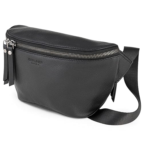 Berliner Bags Premium Bauchtasche Noah, Umhängetasche aus Leder, Crossbody Tasche, Gürteltasche für Damen und Herren – Schwarz - Schwarz