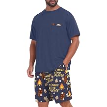 Mens Pajamas Set Shirt and Shorts Lightweight Summer Sleepwear