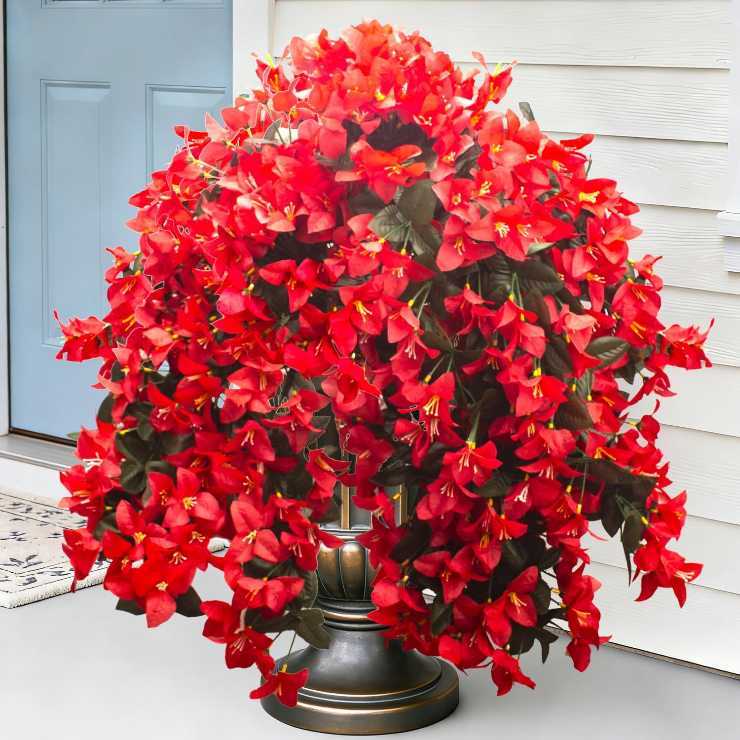 Grunyia Artificial Bougainvillea Flowers – 4 Pcs UV Resistant Fake Flowers with Silk Petals, Realistic Trailing Plants for Outdoor Indoor Wall Garden Home Wedding Decor (Hot Pink) (Rose Red)