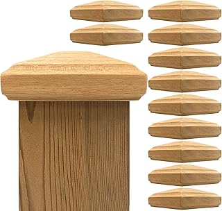 3.5" x 3.5" Wood ONE-Piece Slip Over Post Cap - Traditional Pyramid - 12 Pack - One-Piece Miterless - 3/8" Extended Lip - (for 4x4 Post Measuring 3-1/2" x 3-1/2")