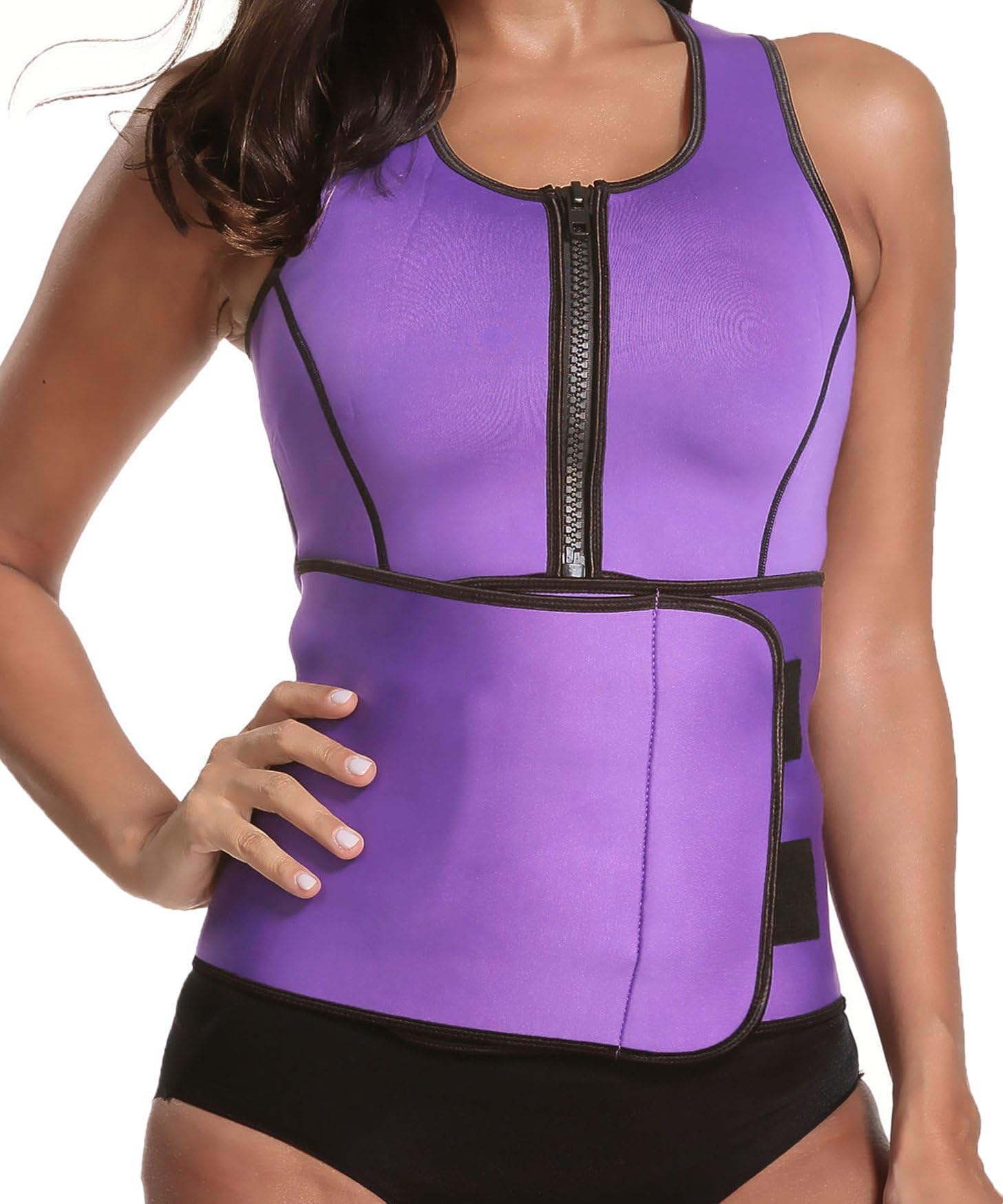 Neoprene Sauna Suit Tank Top Vest Waist Trimmer with Adjustable Waist Trainer Belt (XX-Large, Purple (Sweat Vest))