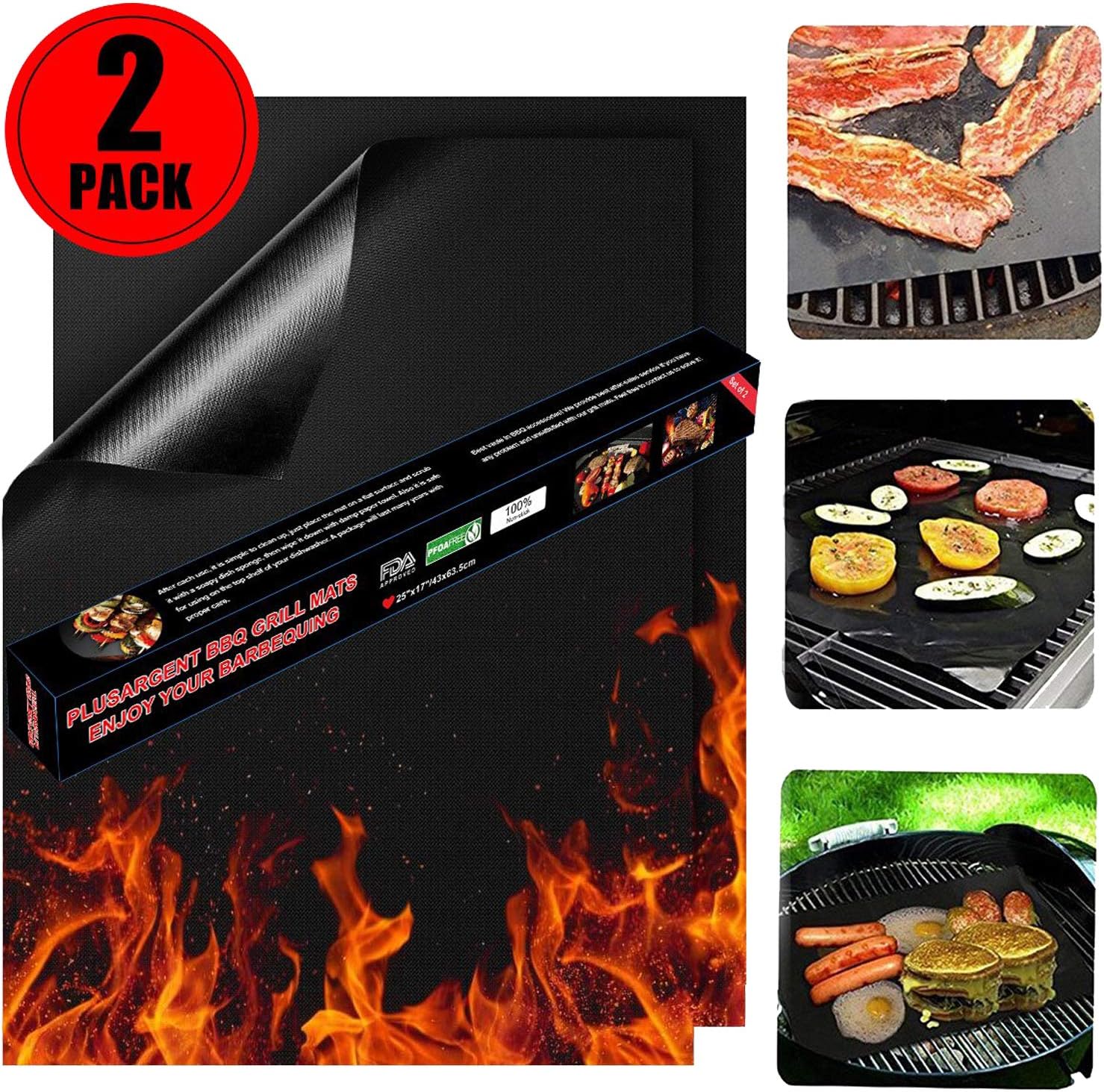 PLUSARGENT Grill Mat,Non Stick BBQ Bake Mats Copper 17 x 23 Inch, Heavy Duty Barbecue Grill Pads/Baking Mats Withstand up to 500 Degrees(Set of 2)