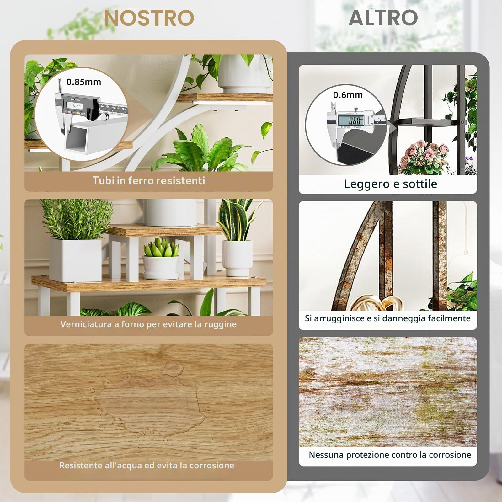 BACEKOLL Supporto per piante a 8 livelli con luci di crescita, scaffale da interno alto 157,5 cm per più piante, supporto per fiori in metallo a forma di S, per casa, patio (bianco)