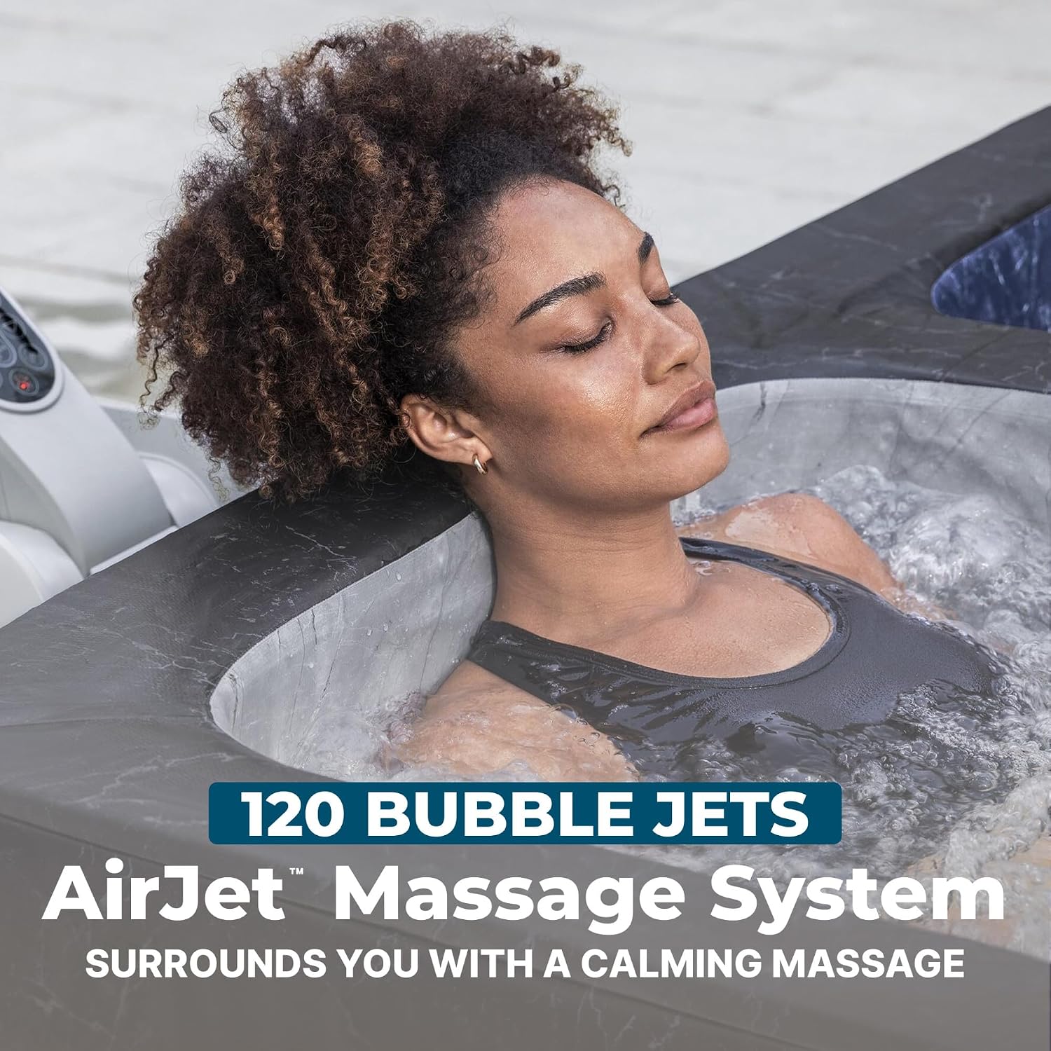 Bestway SaluSpa 69" x 64.5" x 24" Glacial Heat ThermaCore Ice Bath & Hot Tub Airjet 4 Black Stone Square
