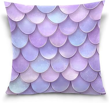 Throw Pillow Cover 16x16 in, Lavender Mermaid Scales Cushion Cover Soft Plush Velvet for Sofa Living Room Couch Bedroom Farmhouse Home Decor