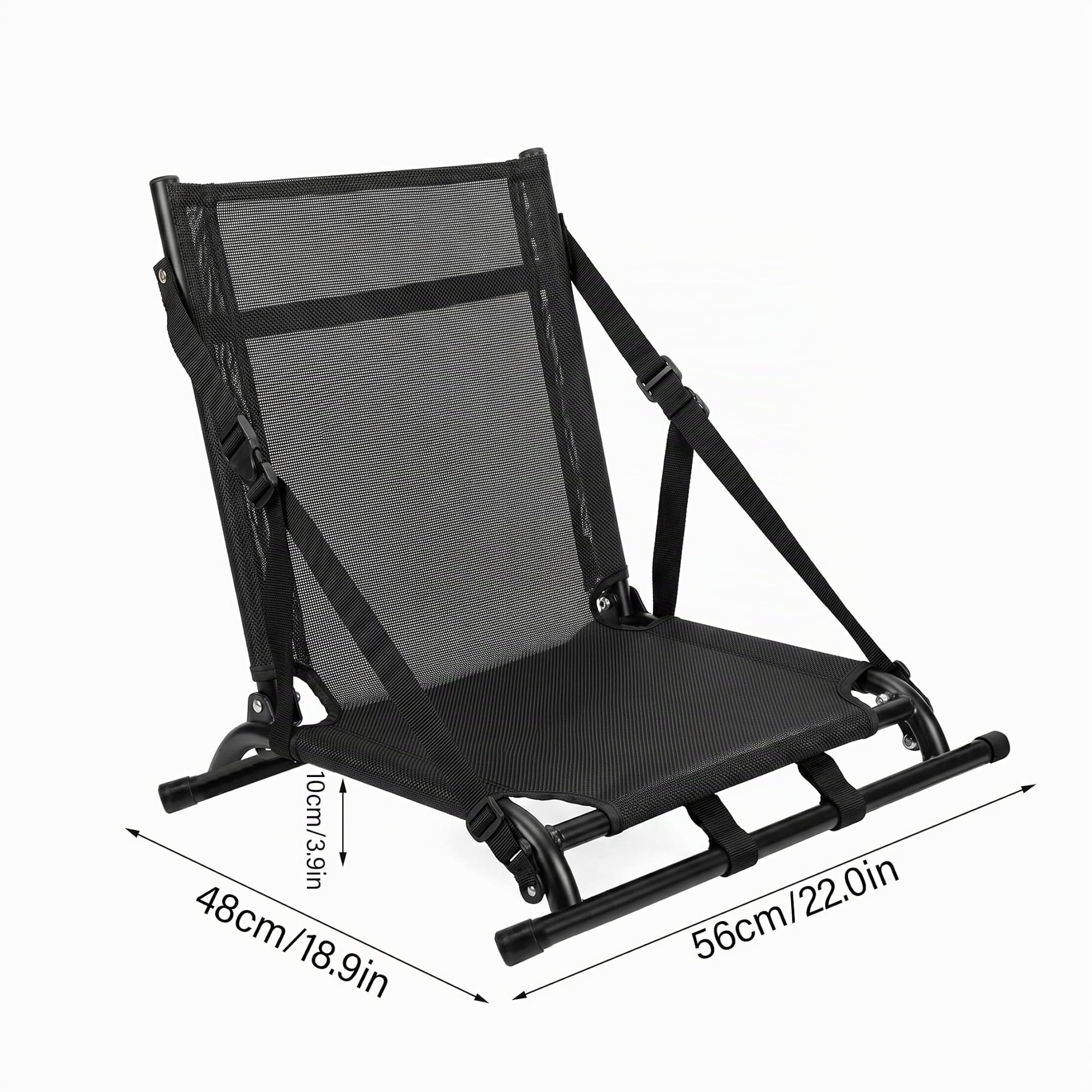 Klappbarer Kajaksitz mit Rückenstütze, tragbarer Paddle-Board-Sitz mit Aluminiumrahmen und Netz, passend für Fischerboote und Driftboote, Schwarz