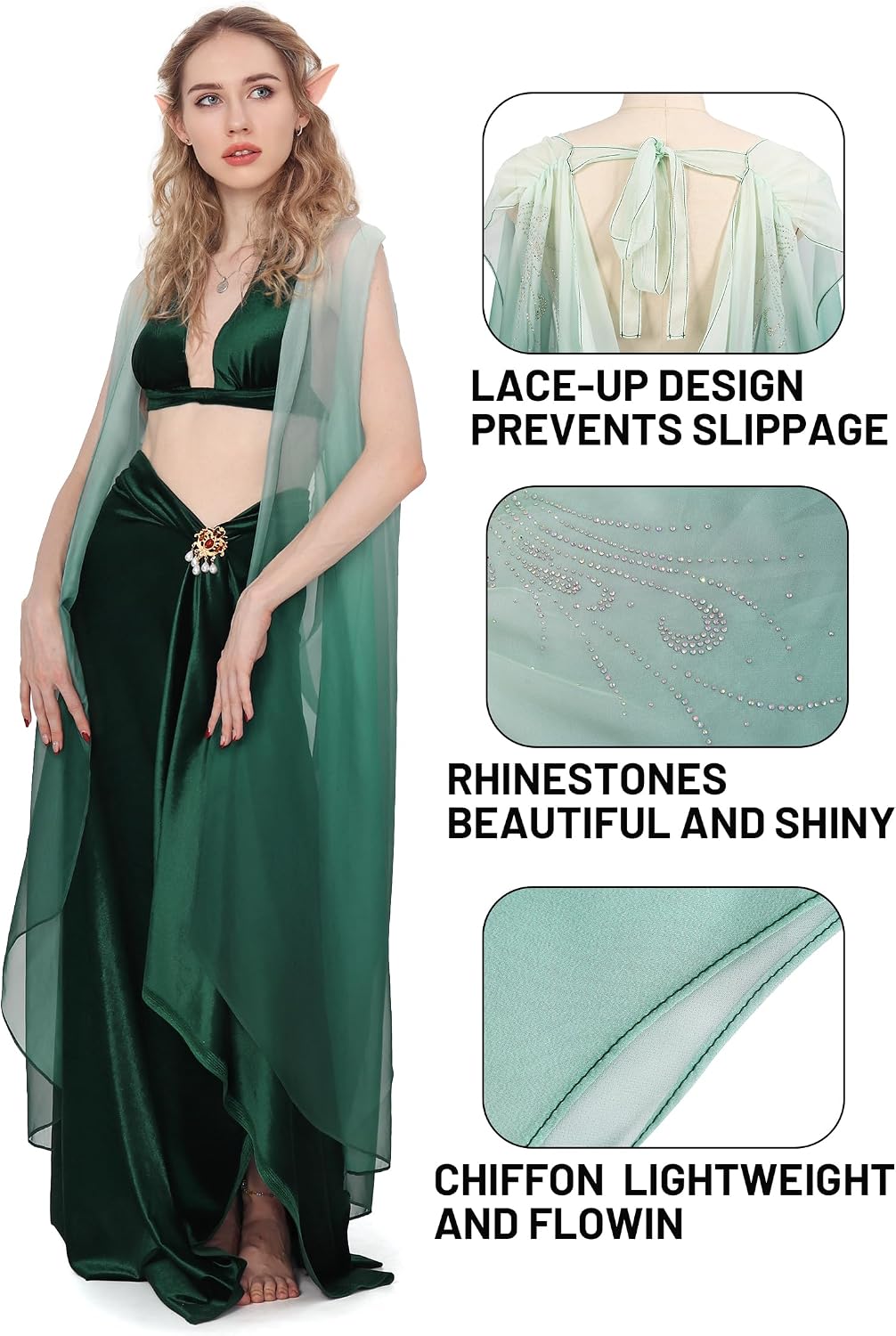 Women's Medieval Fairy Cape Elf Cloak Off Shoulder Chiffon Tulle Shawl for Wedding Renaissance