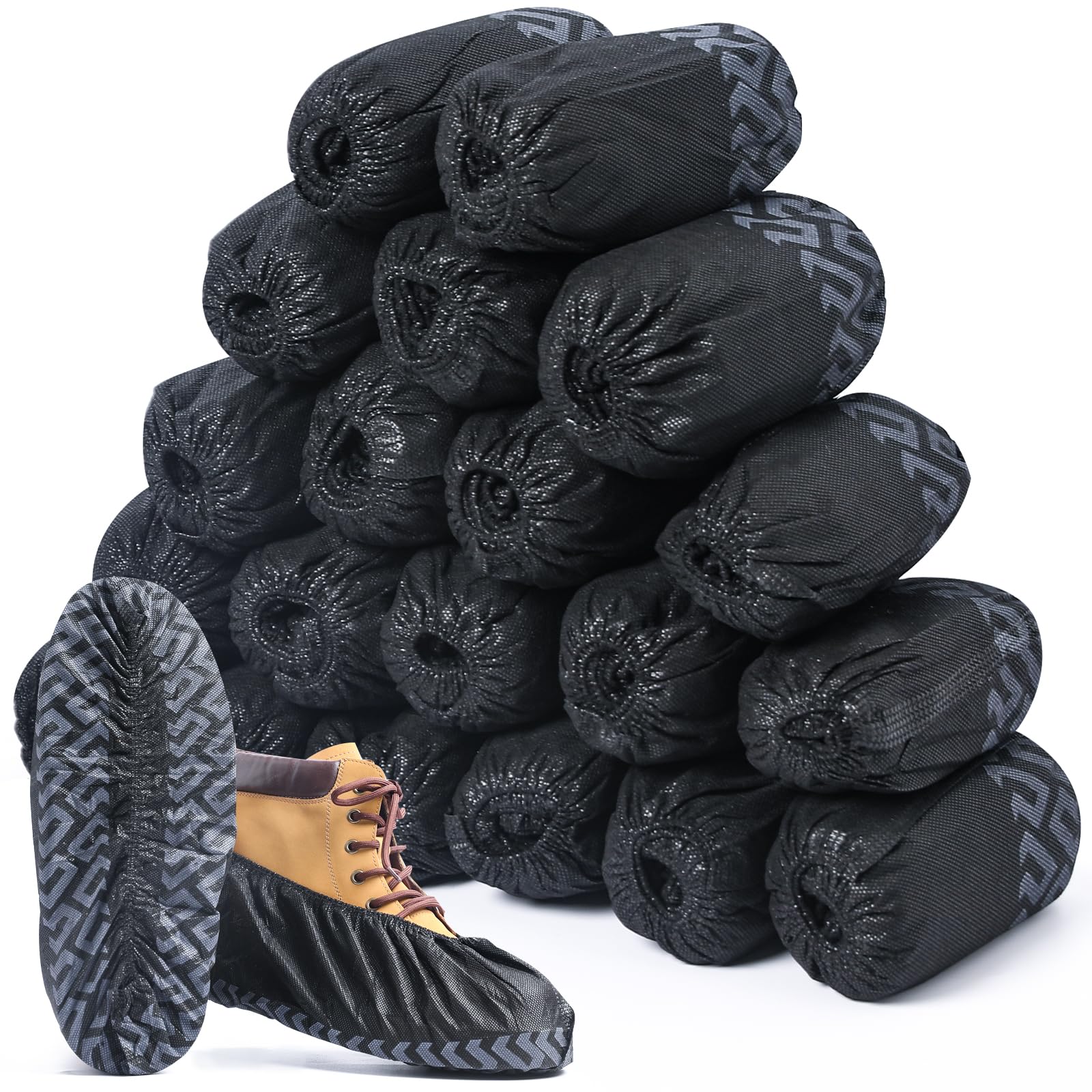 ioiopeak Shoe Covers Disposable 200 Pack (100 Pairs) - Durable, Non-Slip, Water Resistant, and Recyclable Boot Covers for Indoor and Outdoor Use - One