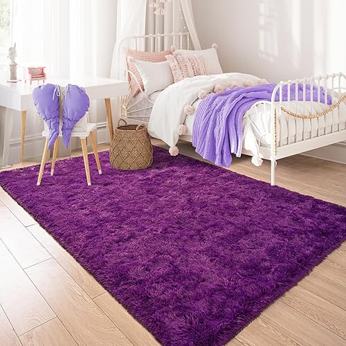 Miniatura 7 de Keeko Alfombras esponjosas para dormitorio, sala de estar, 4 x 5.3 pulgadas, alfombra de noche de felpa suave, alfombra moderna para interiores,