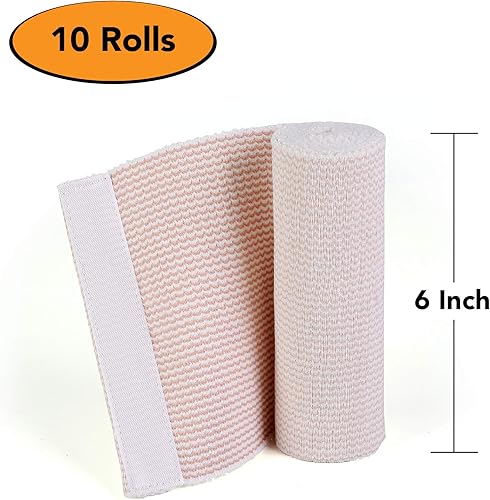 Miniatura 2 de HOSPORA Vendaje elástico de algodón de compresión sin látex, 6 pulgadas con cierre de velcro (paquete de 10)