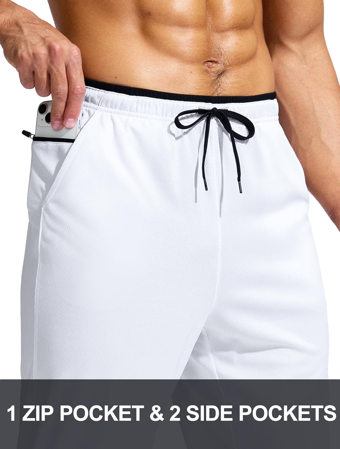 Pudolla Men's Sweatpants Wide Leg Quick Dry Pants with Zipper Pockets Sweatpants for Men Big and Tall(White Black S) - Image 5