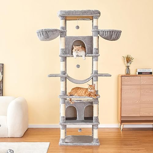 Miniatura 9 de MWPO Árbol para gatos extra grande, torre para gatos de interior de 77.6 pulgadas de alto con 2 condominios, soporte de gato de varios niveles para