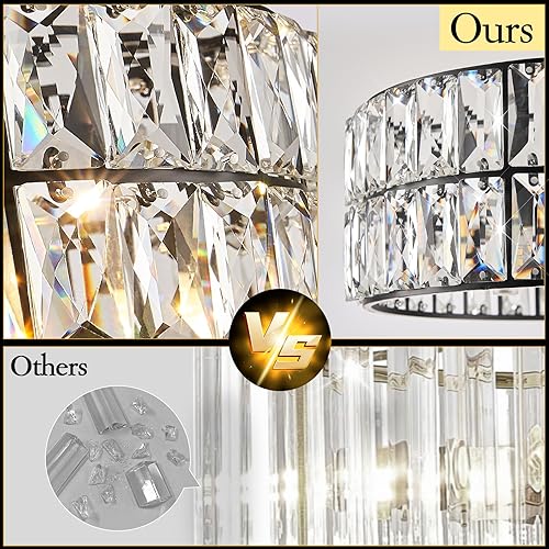 Miniatura 6 de Lámpara Colgante de Cristal de 4 Luces Araña Moderna Negra Pequeña de 12" Cristal Semi Empotrada Luz de Techo Redonda para Isla de Cocina,