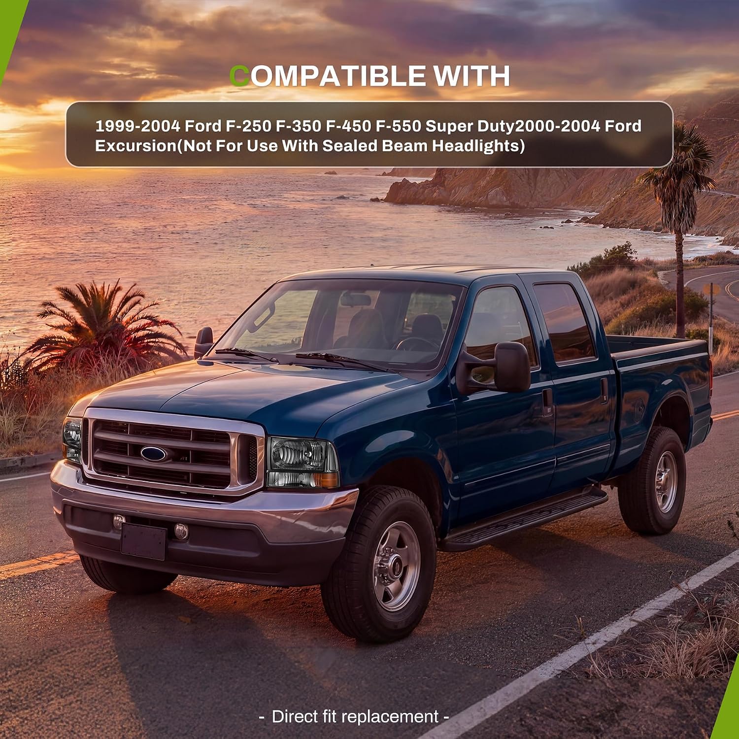 AUTOSAVER88 Headlight Assembly Compatible with 1999-2004 Ford F250 F350 F450 F550 Super Duty/2000-2004 Ford Excursion Signal Lamps Smoke Lens Amber Reflector