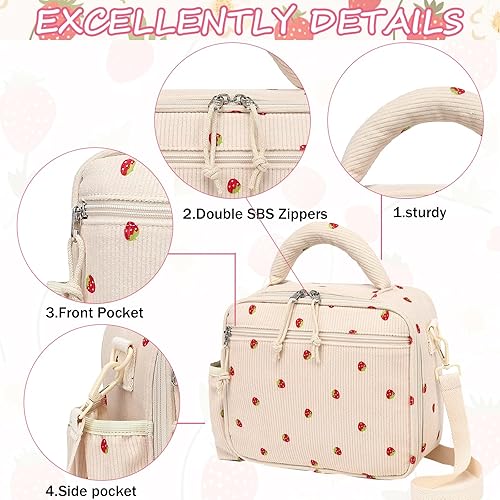 Miniatura 6 de LOIDOU Lonchera para niños y niñas, bonita bolsa de almuerzo aislada de pana térmica, bolsa de almuerzo reutilizable para la escuela y viajes (pana